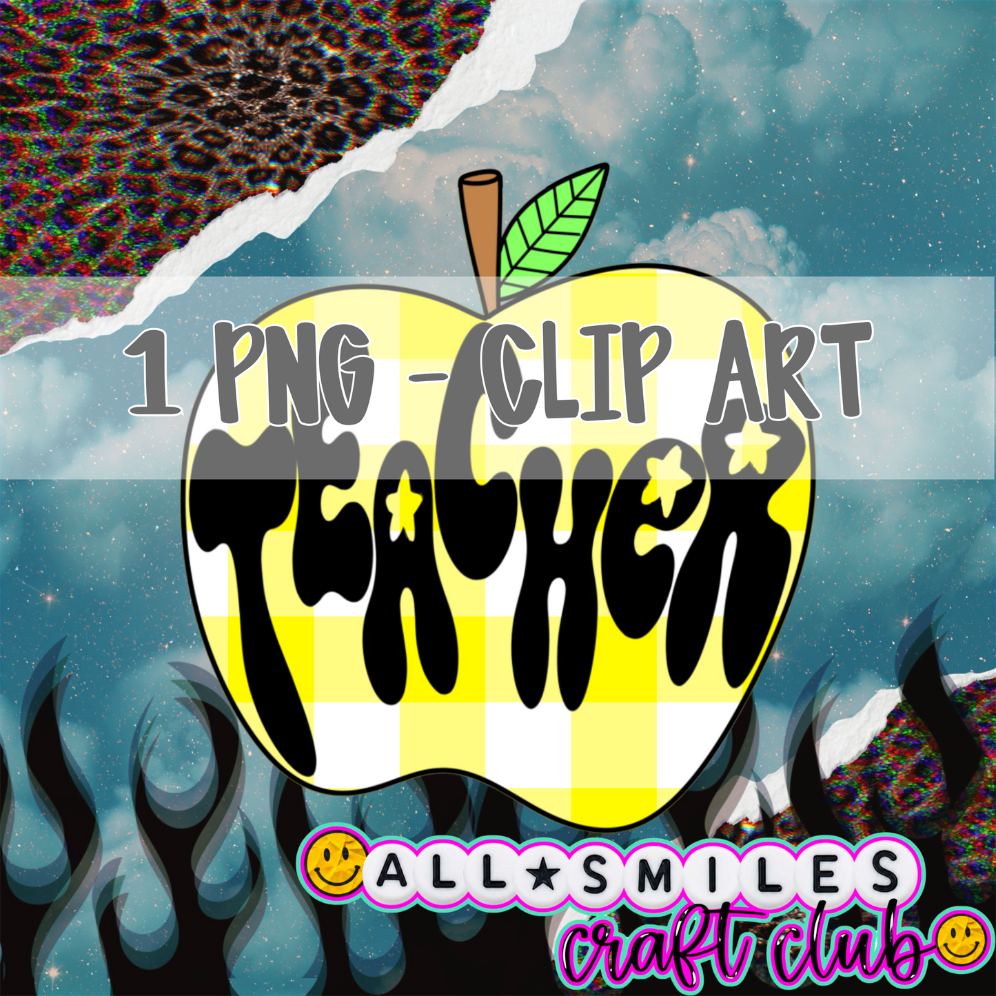 Teacher Apple Yellow Gingham Clipart