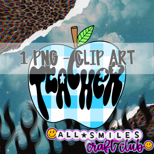 Teacher Apple Blue Gingham Clipart