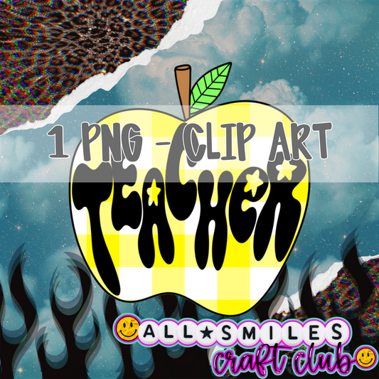 Teacher Apple Yellow Gingham Clipart